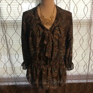 Nicola Paisley Print Peasant/Blouson Top—L